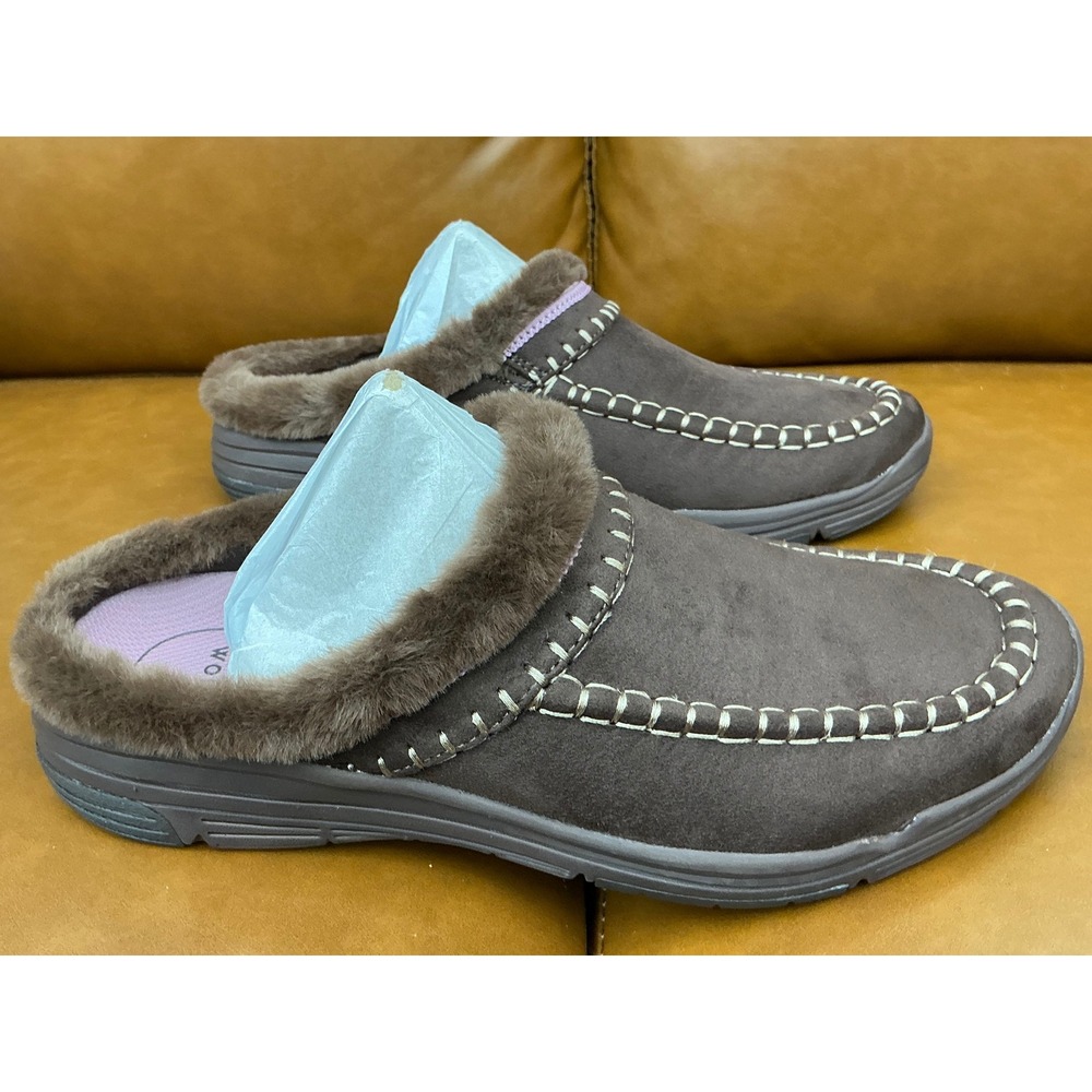Ryka Ariana Mule Women 9W Brown New Faux Fur Lined Clogs Slip On Shoes